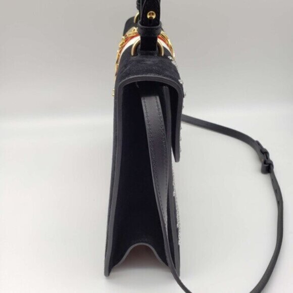 Gucci Sylvie Black Satin and Crystal Vintage Web Shoulder Bag 900-081323 - Picture 5 of 12